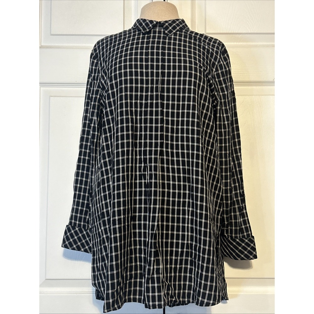 J. Jill Back Button Windowpane Relaxed Check Shirttail Tunic Blouse Longline Med